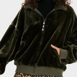 Ugg Olive Laken Soft Teddy Bomber Jacket Large